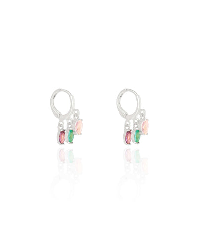 Brinco Argola Cristais Coloridos 2,1 cm Ródio Branco