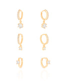 Trio de Argolas Pontos de Luz Cravejadas Cristal Banhado a Ouro 18K