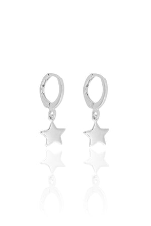 Brinco Argola Estrela Flat Lisa Ródio Branco