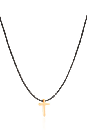 Choker Fio Coreano Preto Cruz Lisa Banhado a Ouro 18K