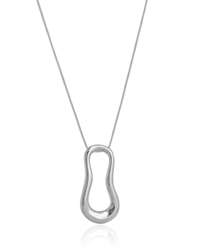 Colar Longo Veneziana Pingente Orgânico Vazado Ródio Branco - 60 cm