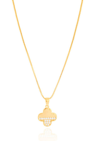 Gargantilha Pingente Trevo Liso e Cravejado Cristal