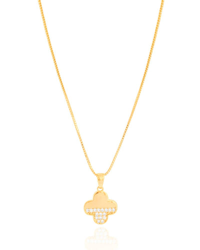 Colar Pingente Trevo Liso e Cravejado Cristal - 45 cm