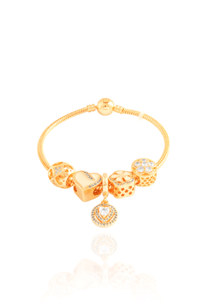 Pulseira Berloque Pingente Coração Cravejado