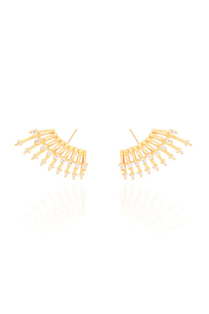 Ear Cuff Filetes Cravejados Cristal Banhado a Ouro 18K
