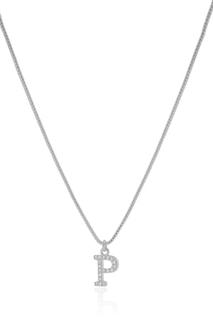 Gargantilha Veneziana Letra P Cravejada Cristal Ródio Branco - 45 cm