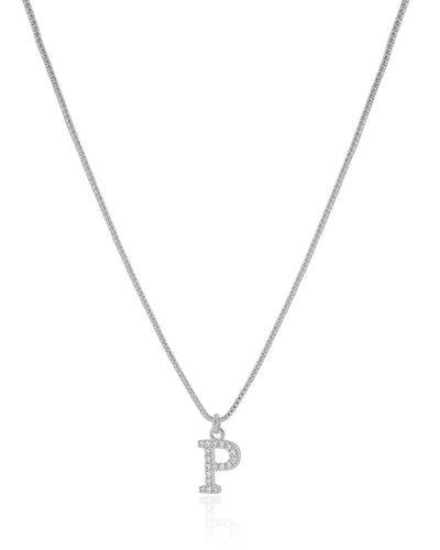 Colar Veneziana Letra P Cravejada Cristal Ródio Branco - 45 cm