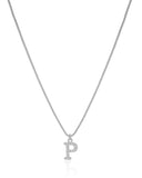 Gargantilha Veneziana Letra P Cravejada Cristal Ródio Branco - 45 cm