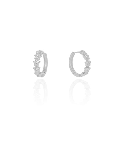 Brinco Argola Click Estrelas Cravejada Cristal 1,7 cm Ródio Branco