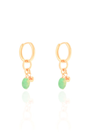 Brinco Argola Click Barroca Verde Jade 3.3 cm Banhado a Ouro 18K