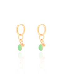 Brinco Argola Click Barroca Verde Jade 3.3 cm Banhado a Ouro 18K