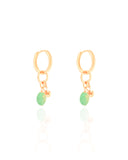 Brinco Argola Click Barroca Verde Jade 3.3 cm Banhado a Ouro 18K