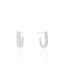 Brinco Argola Dois Filetes Cravejados Cristal 1.9 cm Ródio Branco