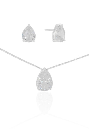 Conjunto Gota Cristal Ródio Branco