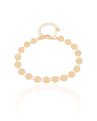 Pulseira Plaquinhas Redondas Flat 6 mm Banhado a Ouro 18K