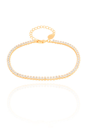 Pulseira Riviera Baguetes Cristal 3 mm Banhado a Ouro 18K