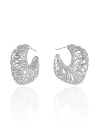 Brinco Argola Detalhada Vazada 2.8 cm Ródio Branco