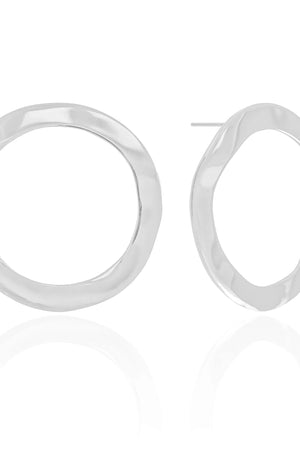 Brinco Argola Frontal Ondulada 3.6 cm Ródio Branco