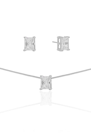 Conjunto Retangular Cristal  Ródio Branco