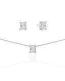 Conjunto Retangular Cristal  Ródio Branco