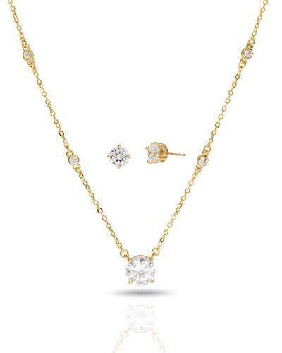 Conjunto Ponto de Luz Cristal Colar Veneziana e Brincos
