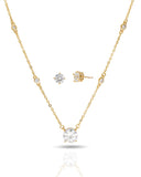 Conjunto Ponto de Luz Cristal Gargantilha Elo Veneziano e Brincos