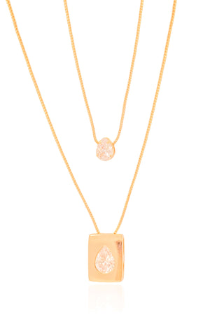 Gargantilha Dupla Gotas Cristal Banhado a Ouro 18K