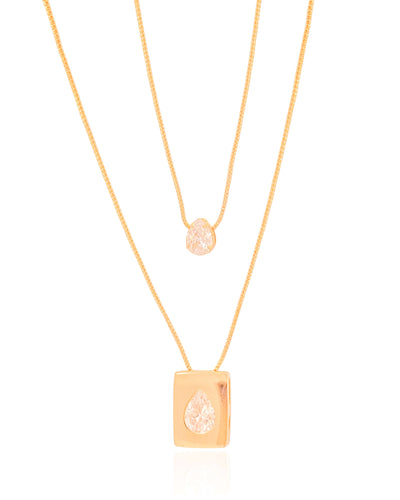 Gargantilha Dupla Gotas Cristal Banhado a Ouro 18K