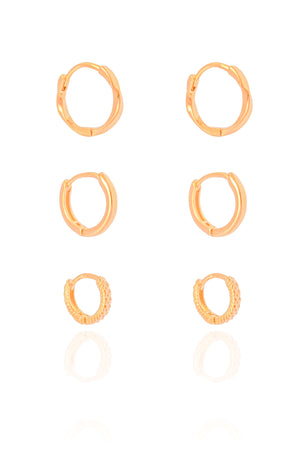 Trio de Argolas Detalhadas Banhado a Ouro 18K
