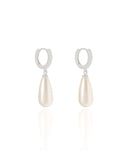 Brinco Argola Cravejada com Pérola Gota Ródio Branco