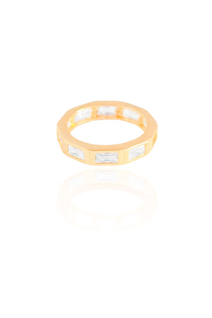 Anel Baguetes Cristal Tamanho 17 Banhado a Ouro 18K