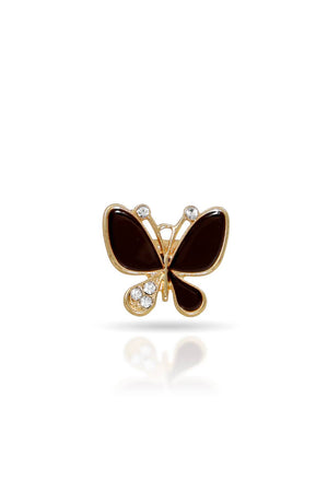 Broche Borboleta Esmaltado Marrom com Detalhes Cravejado Cristal