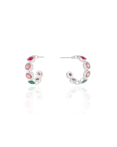 Brinco Meia Argola Redonda Colorida 1,7 cm Ródio Branco