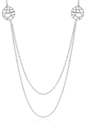 Gargantilha Longa Elos Americanos Redondo Entrelaçado Ródio Branco