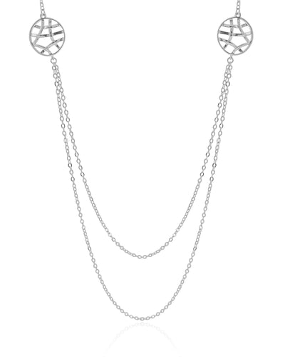 Colar Longo Elos Americanos Redondo Entrelaçado Ródio Branco - 73 cm