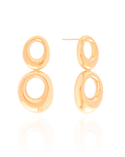 Brinco Oval Duplo Vazado Liso Banhado a Ouro 18K