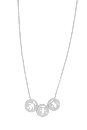Gargantilha Veneziana Filhos Duas Meninas e Menino Detalhe Ponto de Luz Cristal Ródio Branco - 45 cm