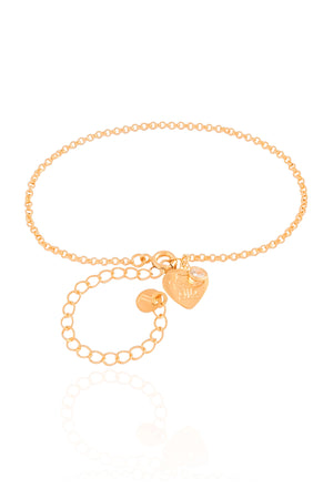 Pulseira Elos Pingente Coração Gato Ponto de Luz Cristal Banhado a Ouro 18K