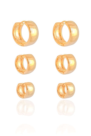Trio de Argolas Lisas Banhado a Ouro 18K