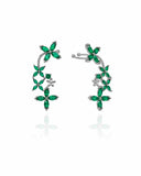 Brinco Ear Cuff Flores Navete Verde Esmeralda Pino e Encaixe