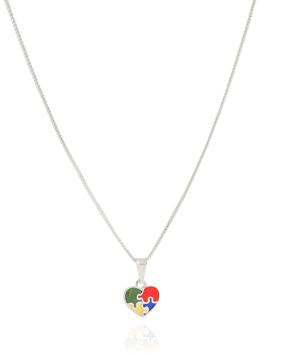 Colar Coração Autismo 9 mm Ródio Branco - 45 cm