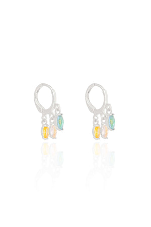 Brinco Argola Cristais Coloridos 6 mm Ródio Branco
