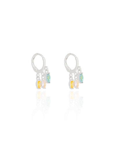 Brinco Argola Cristais Coloridos 6 mm Ródio Branco