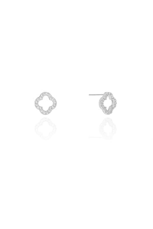 Brinco Flor Vazada Cravejada 9 mm Ródio Branco