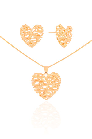 Conjunto Coração Galhos Banhado a Ouro 18K