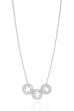 Gargantilha Veneziana Filhos Dois Meninos e Menina Detalhe Ponto de Luz Cristal Ródio Branco - 45 cm