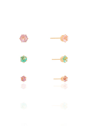 Trio Pontos de Luz Coloridos Banhado a Ouro 18K