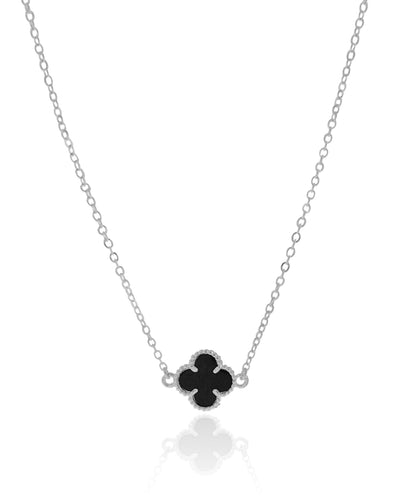 Choker Elos Trevo Preto Ródio Branco - 34 cm
