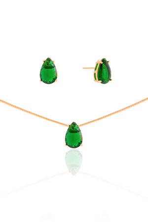 Conjunto Gota Esmeralda Banhado a Ouro 18K
