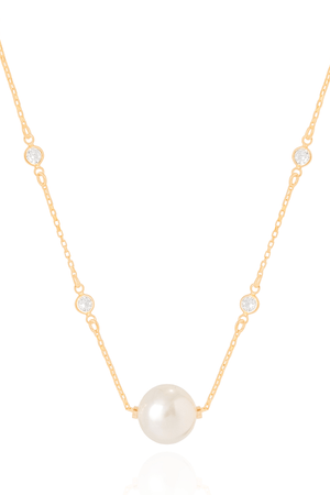 Gargantilha Ponto de Luz com Pérola Banhado a Ouro 18K - 40 cm